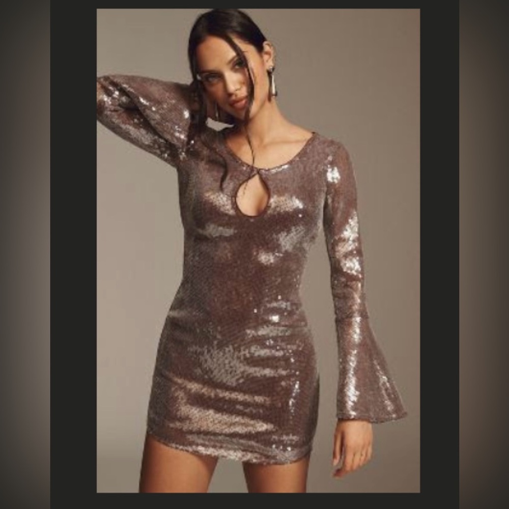 Anthropologie Hutch Long-Sleeve Sequin Mesh Mini Dress